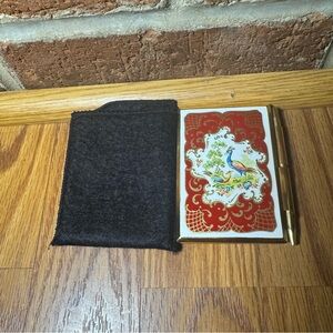 VTG Stratton England Red Metal Mini Notebook Peacock Design & Pen Grandmacore